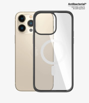 Оригинален твърд гръб от закалено стъкло със силиконов борд PanzerGlass ClearCase MagSafe за Apple iPhone 14 Pro 6.1 прозрачен с черен кант Anti-bacterial